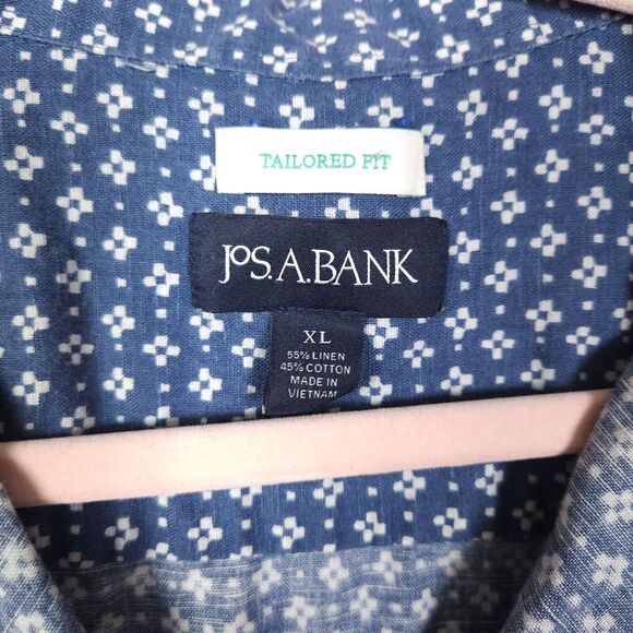 Jos A Bank Mens XL Blue Linen Cotton Tailored Fit Button Down Shirt - Picture 2 of 7